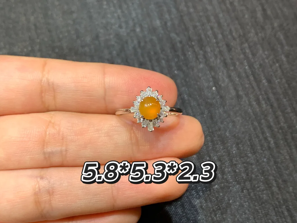 High-Icy Honey Yellow Natural Jadeite Cabochon Ring — S925 Silver · No. F1C5 (photo 1)