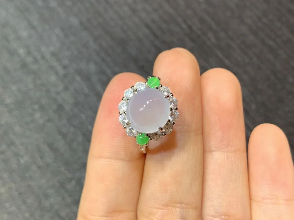 Icy Glowing Natural Jadeite Cabochon Ring — S925 Silver · No. 0C2C (photo 3)