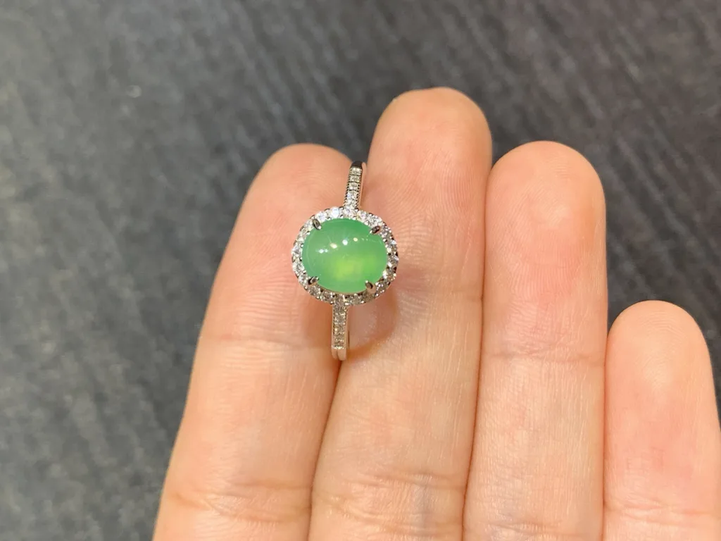 High-Icy Clear Green Natural Jadeite Cabochon Ring — S925 Silver · No. C70E (photo 3)