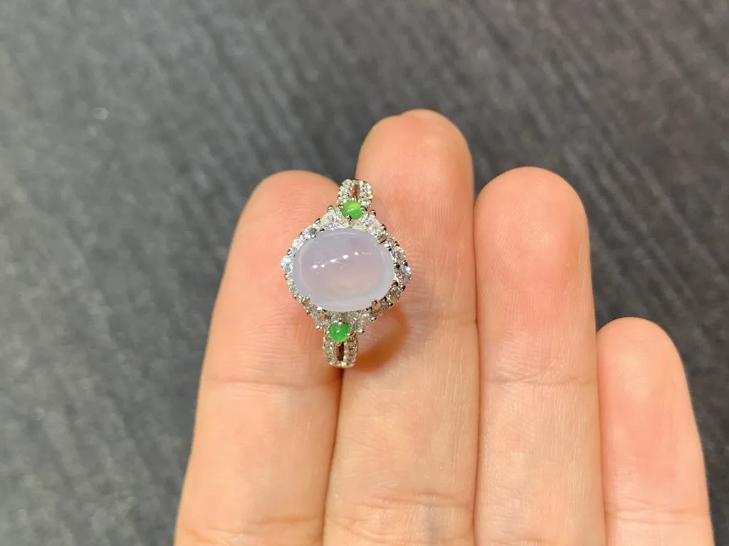 High-Icy Pale Lavender Natural Jadeite Cabochon Ring — S925 Silver · No. 6B45 (photo 3)