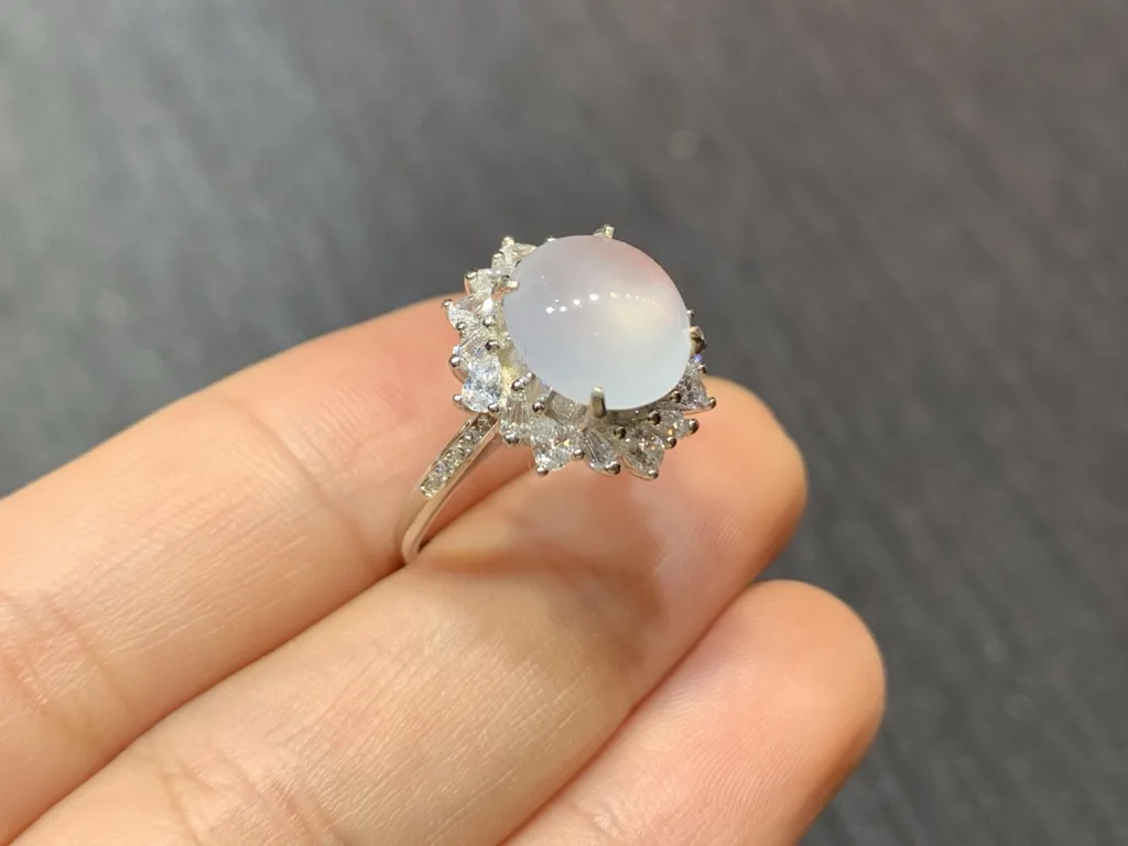 High-Icy Glowing Natural Jadeite Cabochon Ring — S925 Silver · No. 9D14 (photo 4)