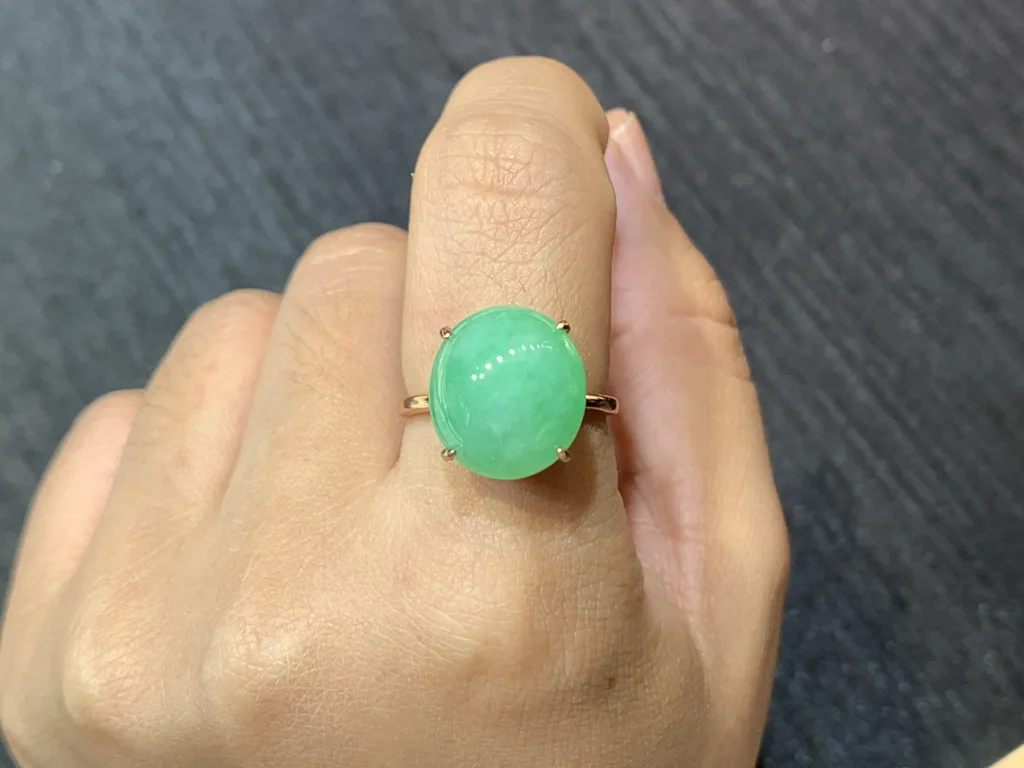 Icy Vivid Green Natural Jadeite Cabochon Ring — S925 Silver · No. D2D5 (photo 5)