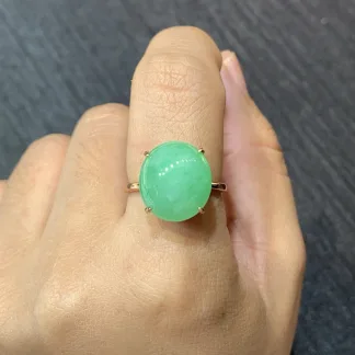 Icy Vivid Green Natural Jadeite Cabochon Ring — S925 Silver · No. D2D5 (photo 5)