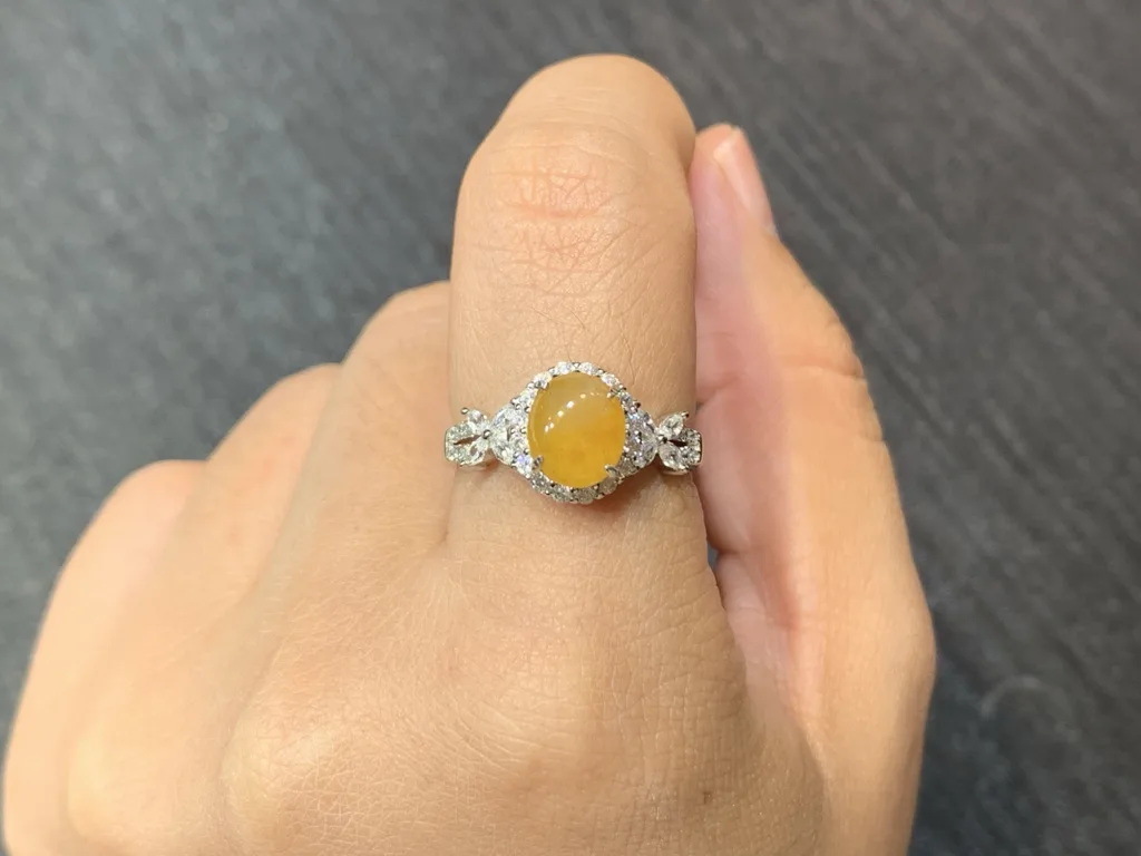 High-Icy Honey Yellow Natural Jadeite Cabochon Ring — S925 Silver · No. B710 (photo 5)