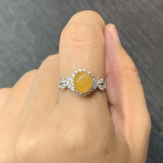 High-Icy Honey Yellow Natural Jadeite Cabochon Ring — S925 Silver · No. B710 (photo 5)