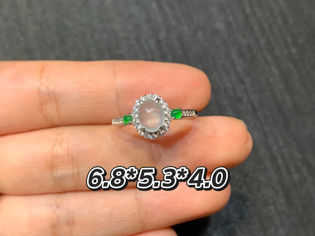 High-Icy Glowing Natural Jadeite Cabochon Ring — S925 Silver · No. 3905 (photo 1)