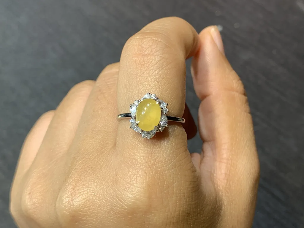 High-Icy Honey Yellow Natural Jadeite Cabochon Ring — S925 Silver · No. A6C1 (photo 5)