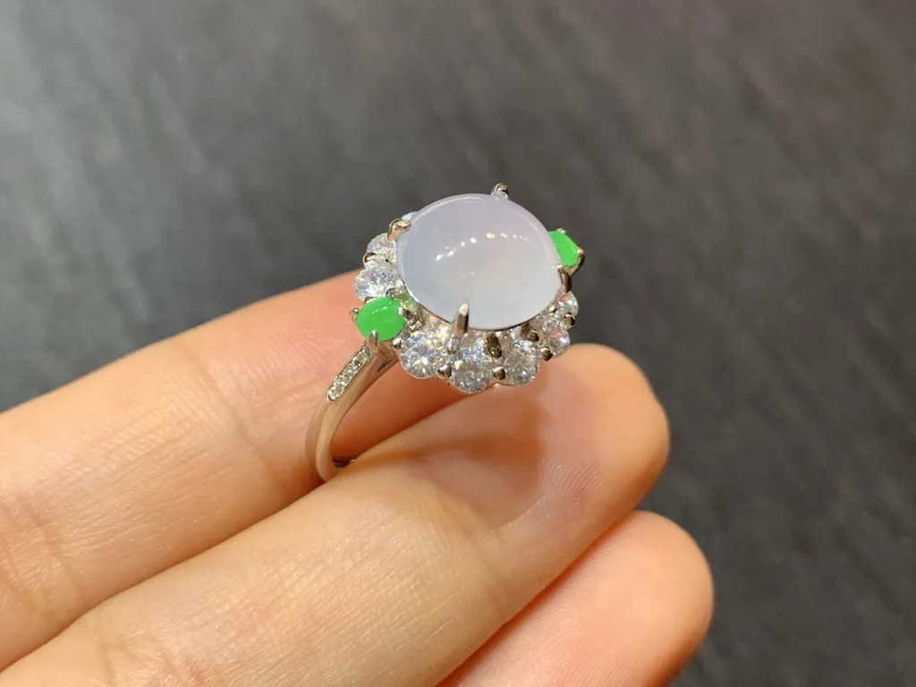 Icy Glowing Natural Jadeite Cabochon Ring — S925 Silver · No. 0C2C (photo 4)
