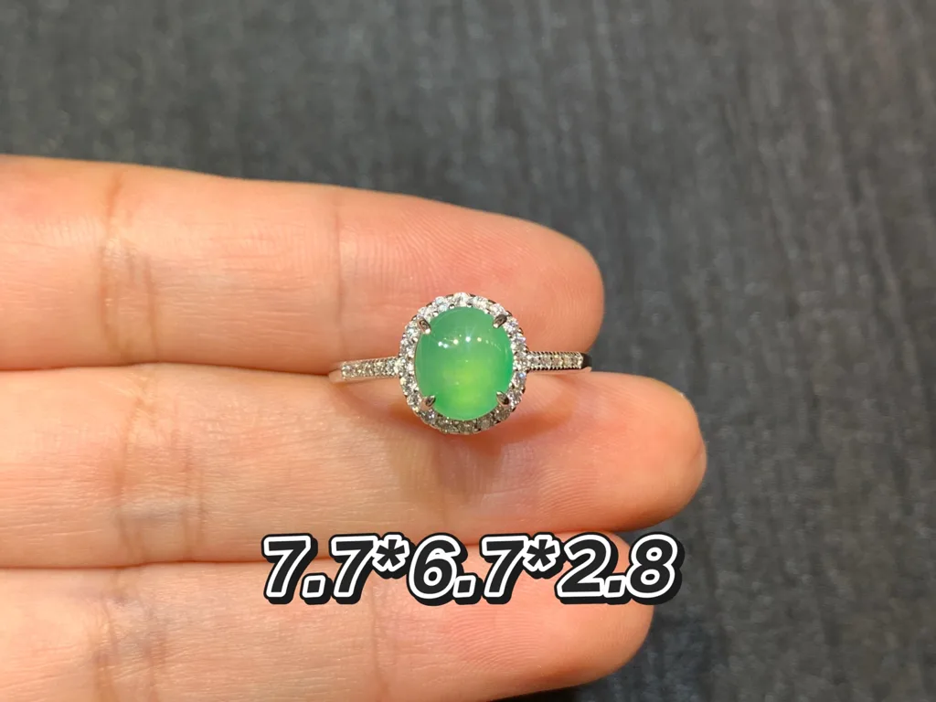 High-Icy Clear Green Natural Jadeite Cabochon Ring — S925 Silver · No. C70E (photo 1)