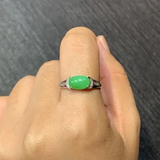 High-Icy Glowing Cabochon Natural Jadeite Three-Piece Cabochon Set — S925 Silver · No. 2724 (photo 5)