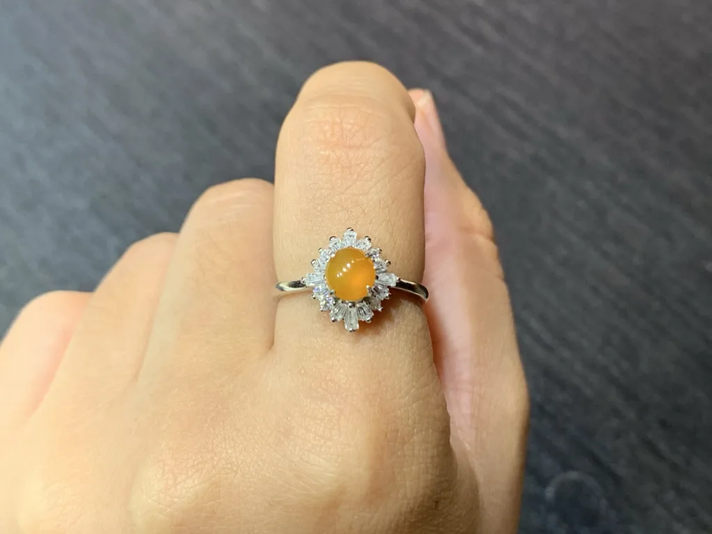 High-Icy Honey Yellow Natural Jadeite Cabochon Ring — S925 Silver · No. F1C5 (photo 5)