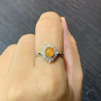 High-Icy Honey Yellow Natural Jadeite Cabochon Ring — S925 Silver · No. F1C5 (photo 5)