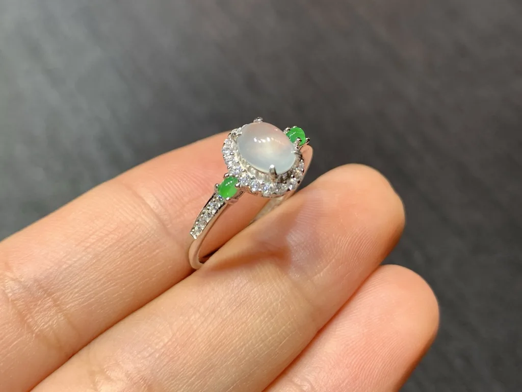 High-Icy Glowing Natural Jadeite Cabochon Ring — S925 Silver · No. 3905 (photo 4)