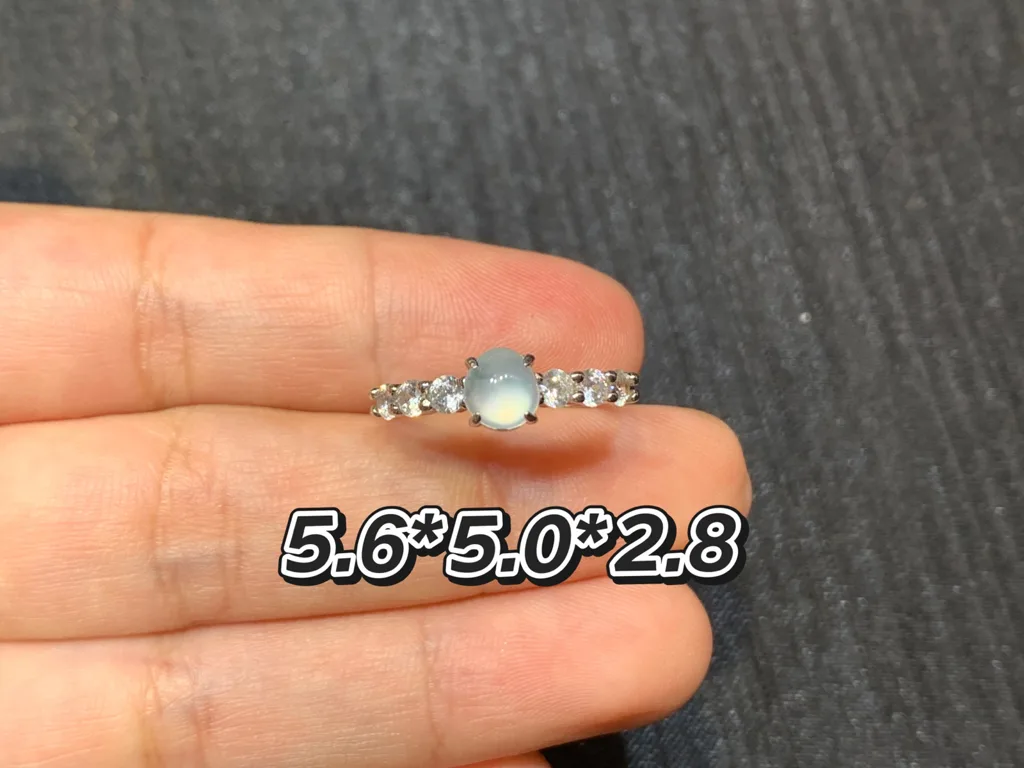 High-Icy Glowing Natural Jadeite Cabochon Ring — S925 Silver · No. 8794 (photo 1)