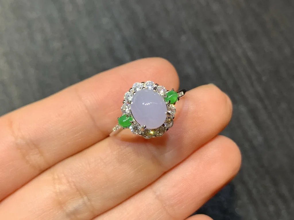 Icy Lavender Natural Jadeite Cabochon Ring — S925 Silver · No. 2B48 (photo 2)