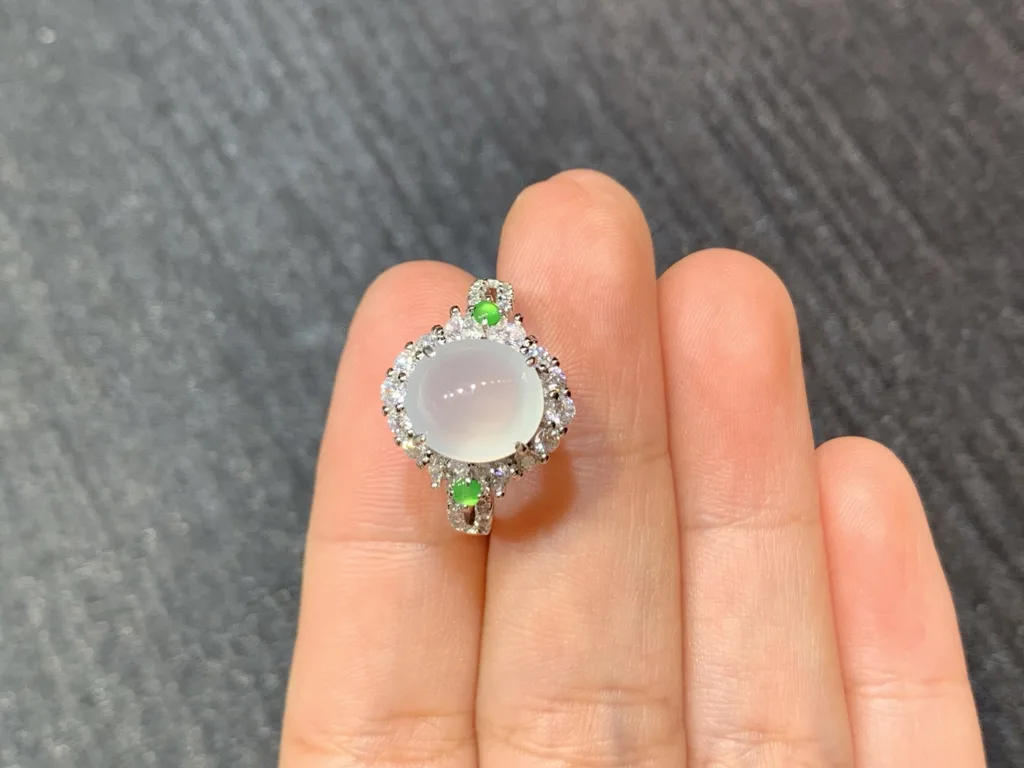 Icy Glowing Natural Jadeite Cabochon Ring — S925 Silver · No. 97A1 (photo 3)