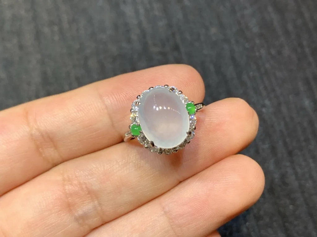 High-Icy Glowing Natural Jadeite Cabochon Ring — S925 Silver · No. 8EA1 (photo 2)