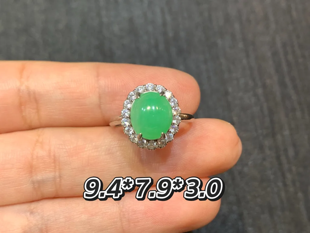 Icy Green Natural Jadeite Cabochon Ring — S925 Silver · No. DB56 (photo 1)