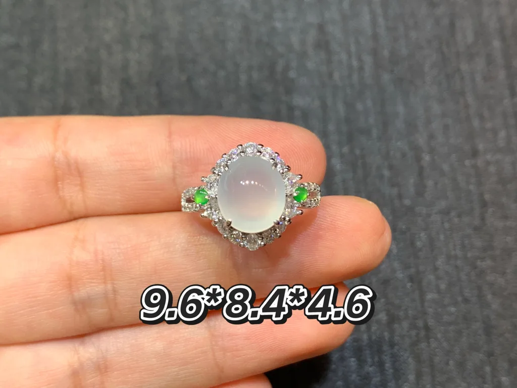 Icy Glowing Natural Jadeite Cabochon Ring — S925 Silver · No. 97A1 (photo 1)