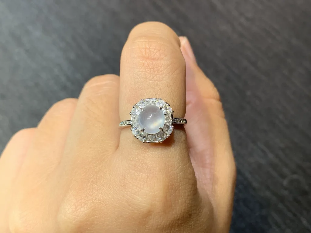 High-Icy Glowing Natural Jadeite Cabochon Ring — S925 Silver · No. 71DB (photo 5)