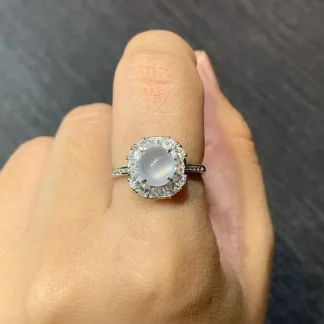 High-Icy Glowing Natural Jadeite Cabochon Ring — S925 Silver · No. 71DB (photo 5)