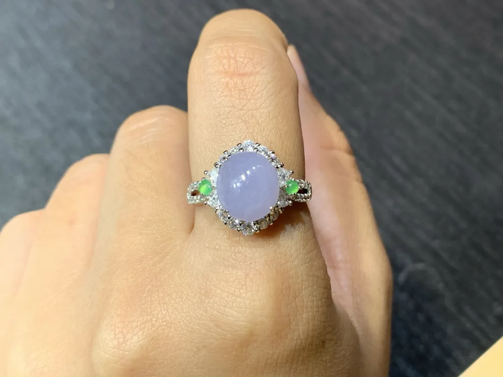 Icy Lavender Natural Jadeite Cabochon Ring — S925 Silver · No. 367B (photo 5)