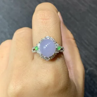Icy Lavender Natural Jadeite Cabochon Ring — S925 Silver · No. 367B (photo 5)