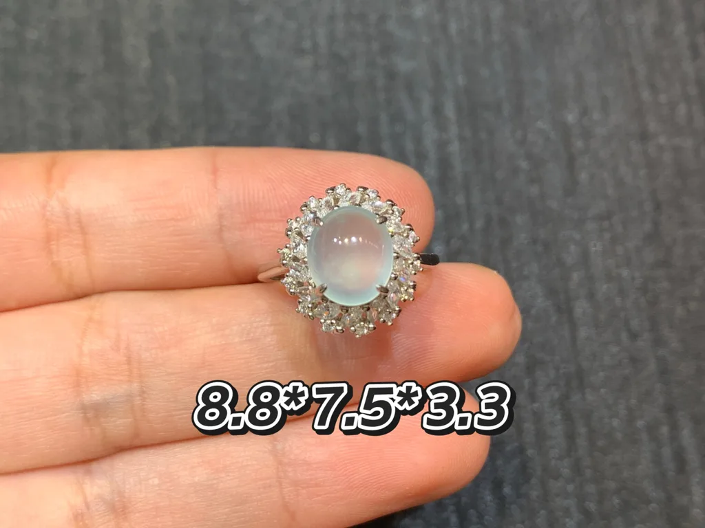 High-Icy Glowing Natural Jadeite Cabochon Ring — S925 Silver · No. CAAA (photo 1)