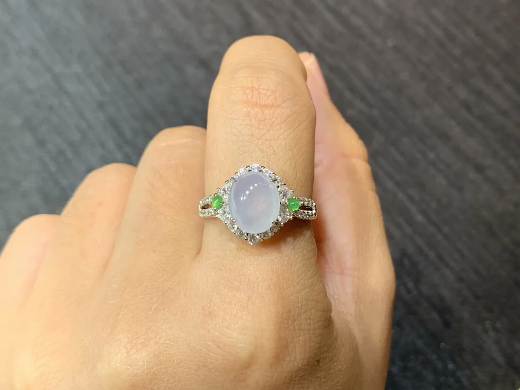 High-Icy Pale Lavender Natural Jadeite Cabochon Ring — S925 Silver · No. 6B45 (photo 5)