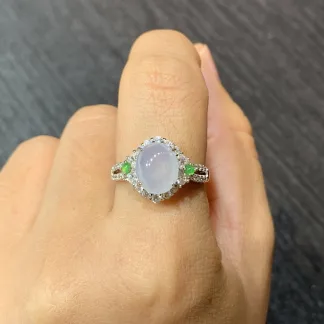 High-Icy Pale Lavender Natural Jadeite Cabochon Ring — S925 Silver · No. 6B45 (photo 5)