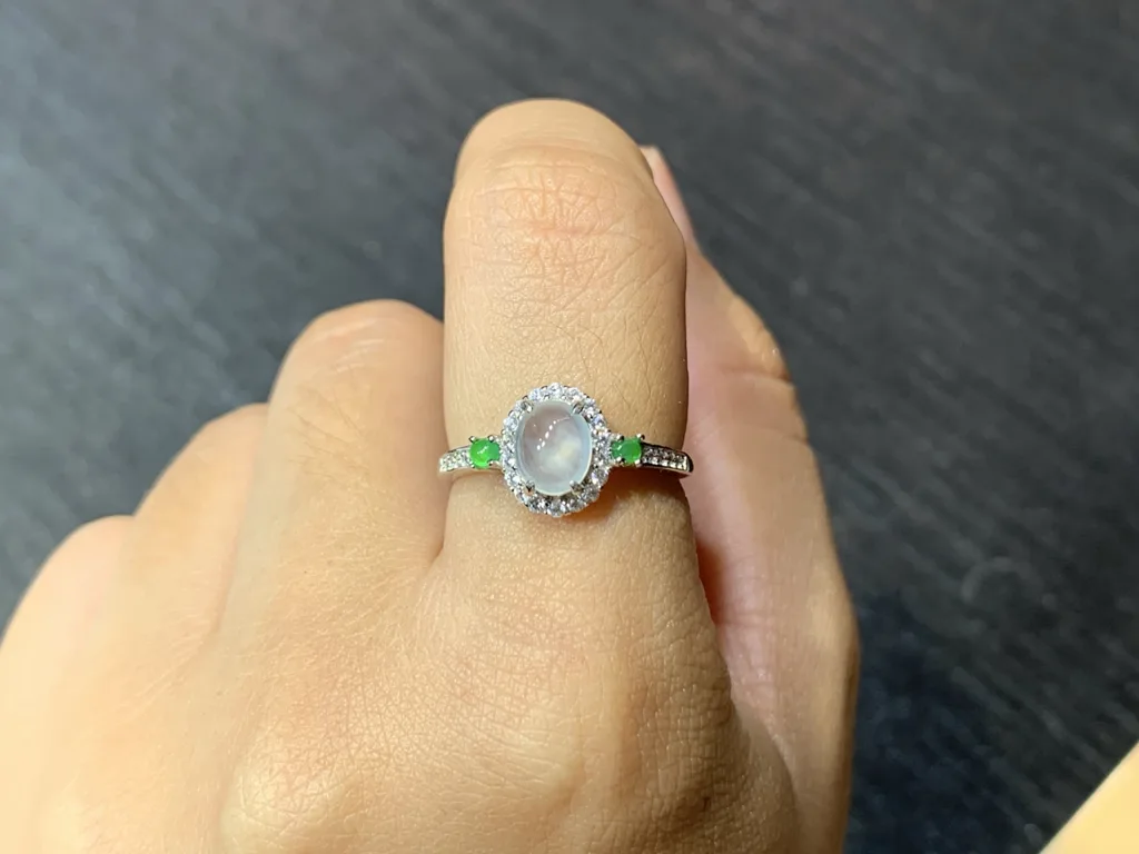 High-Icy Glowing Natural Jadeite Cabochon Ring — S925 Silver · No. 3905 (photo 5)