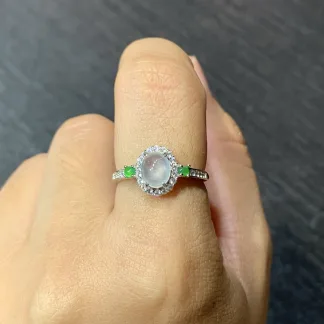 High-Icy Glowing Natural Jadeite Cabochon Ring — S925 Silver · No. 3905 (photo 5)