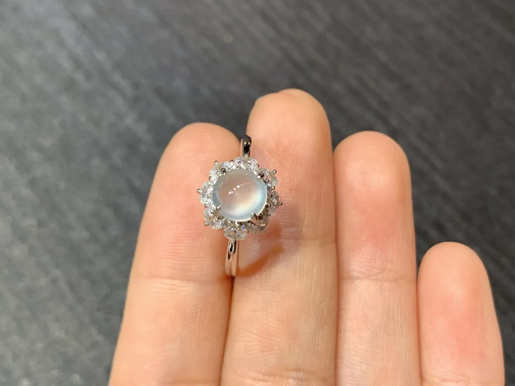High-Icy Radiant Cabochon Natural Jadeite Cabochon Ring — S925 Silver · No. 7E0B (photo 3)