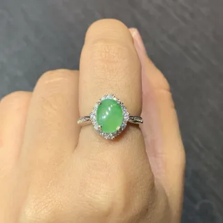 Icy Vivid Green Cabochon Natural Jadeite Three-Piece Cabochon Set — S925 Silver · No. 8976 (photo 5)