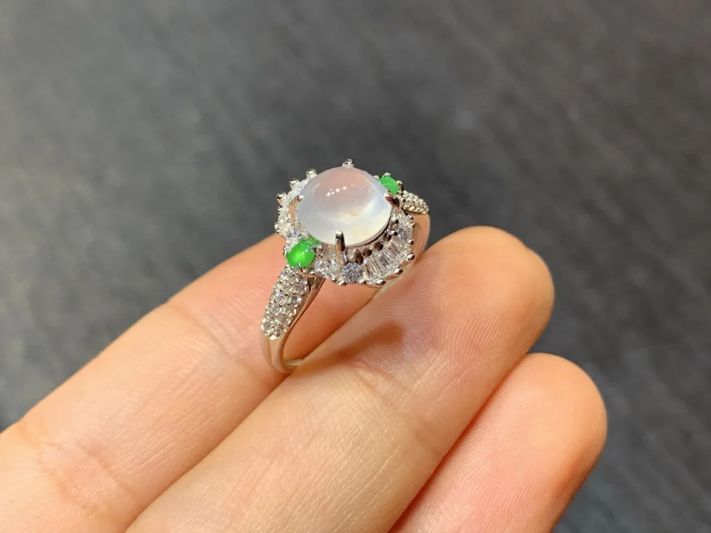 High-Icy Layered Cabochon Natural Jadeite Cabochon Ring — S925 Silver · No. 1FB8 (photo 4)