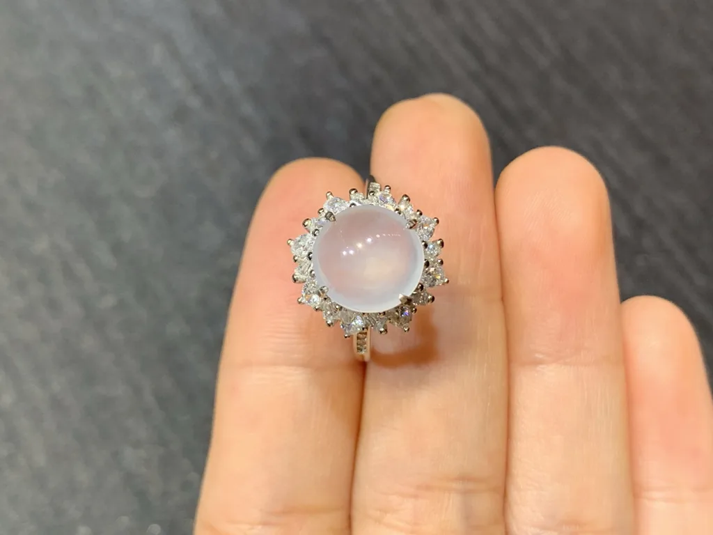 High-Icy Glowing Natural Jadeite Cabochon Ring — S925 Silver · No. 9D14 (photo 3)