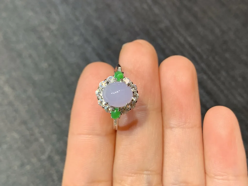 Icy Lavender Natural Jadeite Cabochon Ring — S925 Silver · No. 2B48 (photo 3)