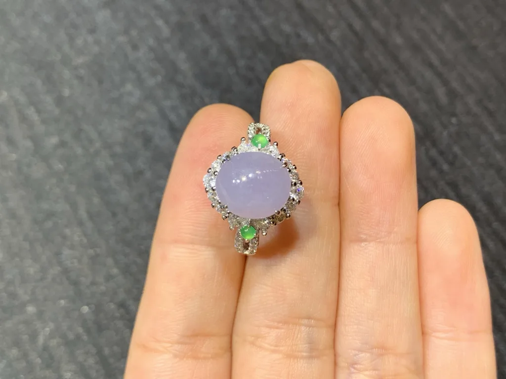Icy Lavender Natural Jadeite Cabochon Ring — S925 Silver · No. 367B (photo 3)
