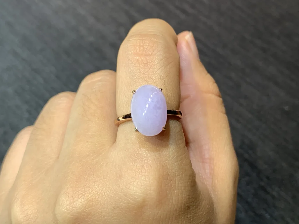 Lavender Natural Jadeite Cabochon Ring — S925 Silver · No. 0D12 (photo 5)