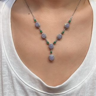 Violet-and-Vivid-Green Cabochon Necklace — S925 Silver