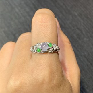 High-Icy Glowing White-and-Green Cabochon Ring — S925 Silver