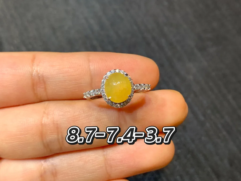 High-Icy Honey Yellow Natural Jadeite Cabochon Ring — S925 Silver · No. 220E (photo 1)