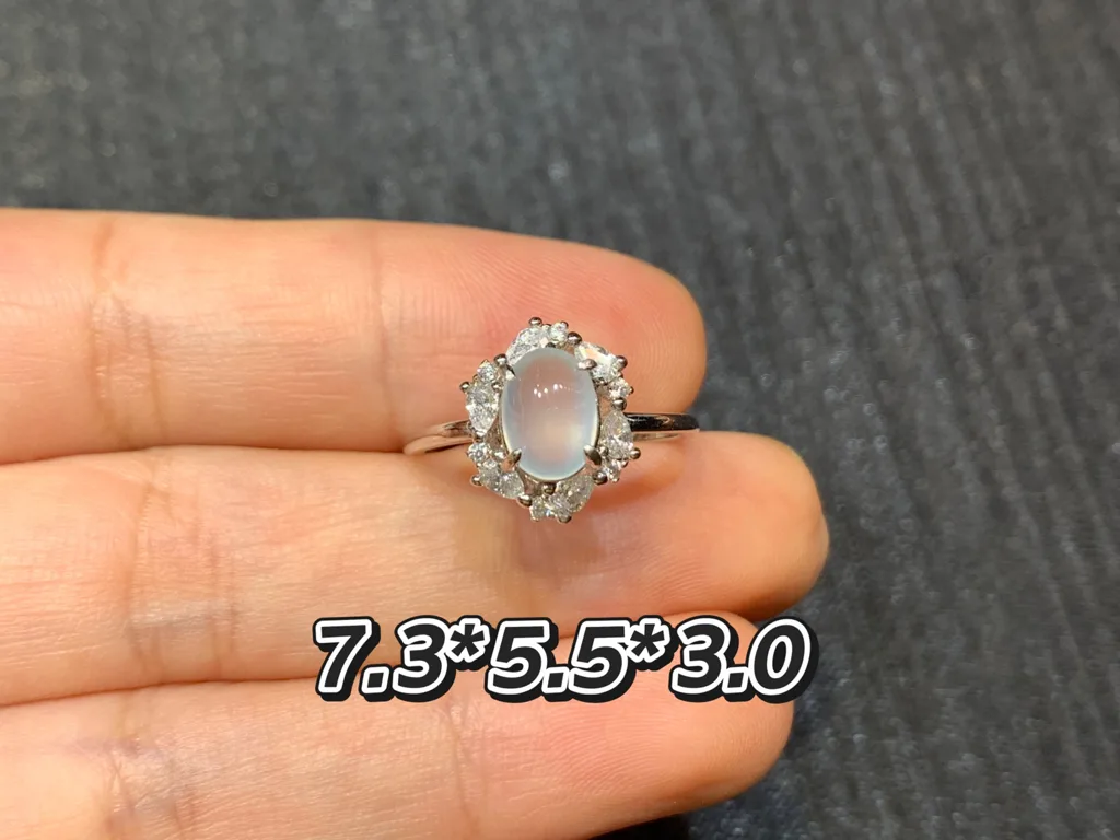 High-Icy Glowing Natural Jadeite Cabochon Ring — S925 Silver · No. E02F (photo 1)