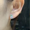 High-Icy Glowing White Natural Jadeite Cabochon Stud Earrings — S925 Silver · No. C45C