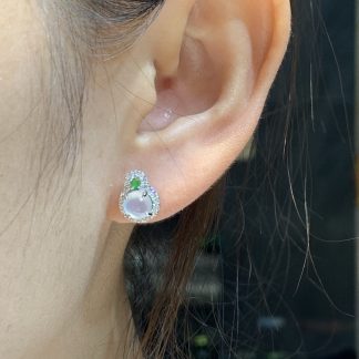 High-Icy Glowing White Cabochon Stud Earrings — S925 Silver