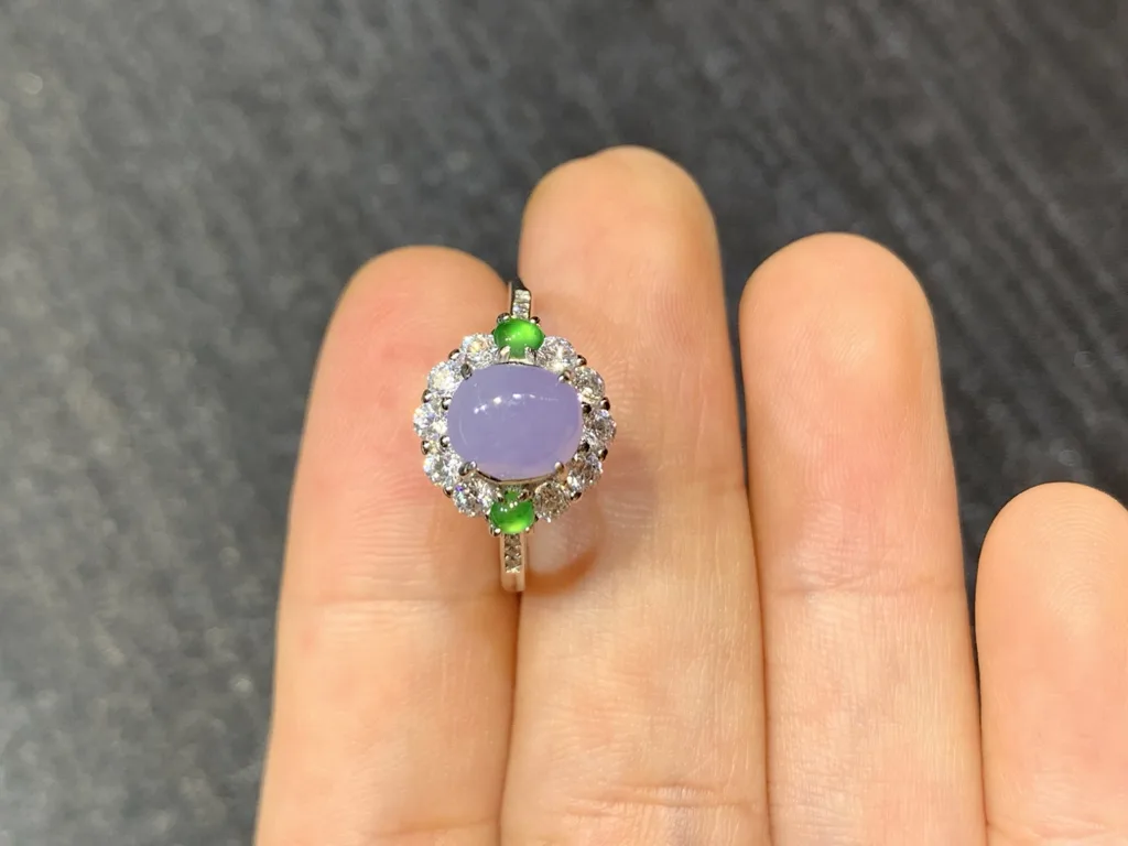 Lavender Natural Jadeite Cabochon Ring — S925 Silver · No. B811 (photo 3)