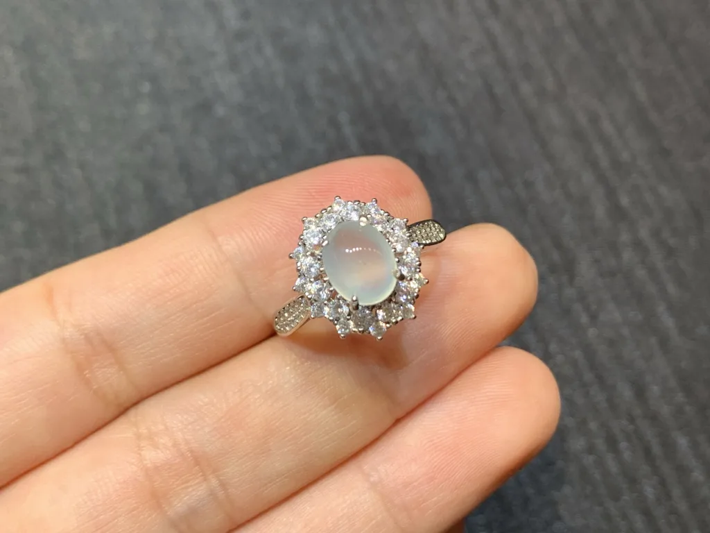 High-Icy Glowing Natural Jadeite Cabochon Ring — S925 Silver · No. 27A4 (photo 2)
