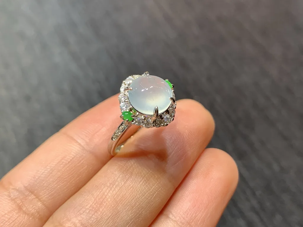 High-Icy Glowing Natural Jadeite Cabochon Ring — S925 Silver · No. 8721 (photo 4)