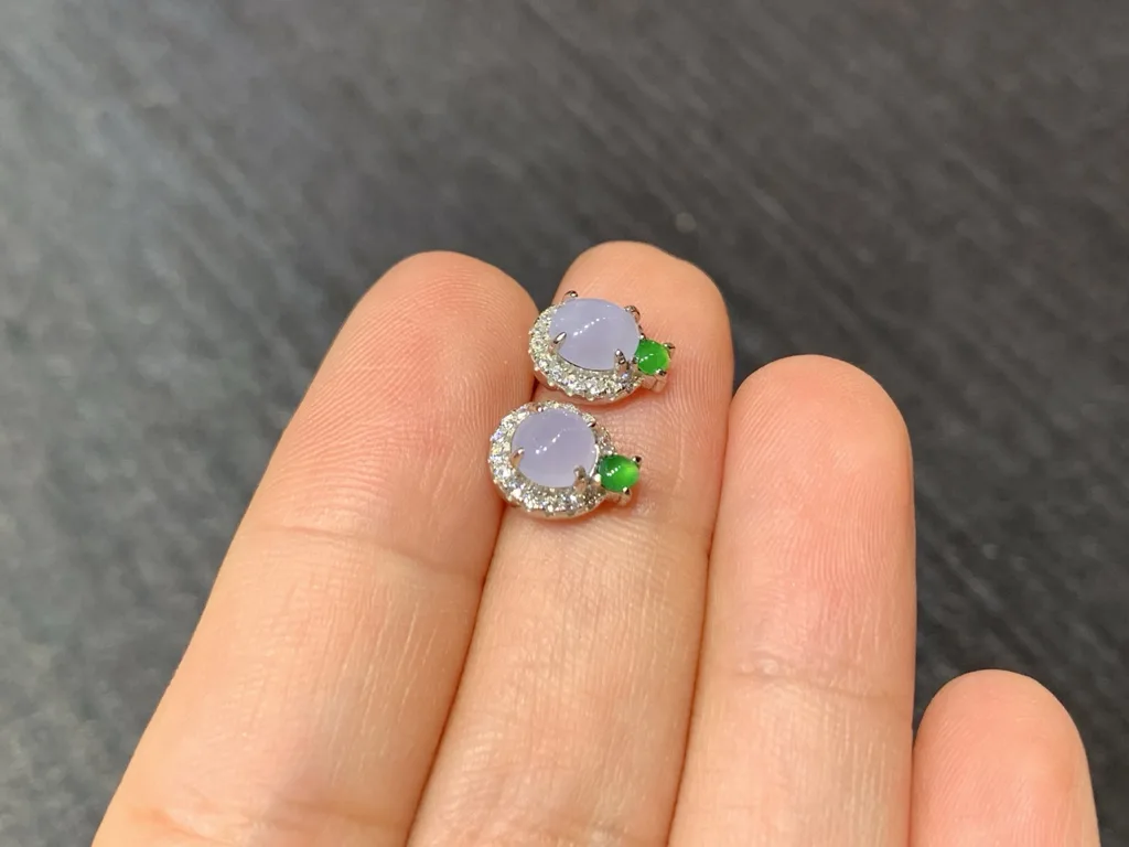Icy Lavender Natural Jadeite Cabochon Stud Earrings — S925 Silver · No. 9299 (photo 4)
