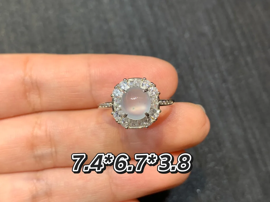 High-Icy Glowing Natural Jadeite Cabochon Ring — S925 Silver · No. 71DB (photo 1)